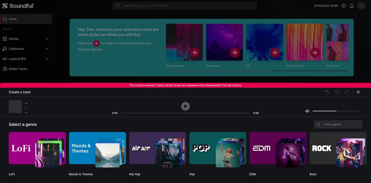 Soundful AI Music Track Generator Interface