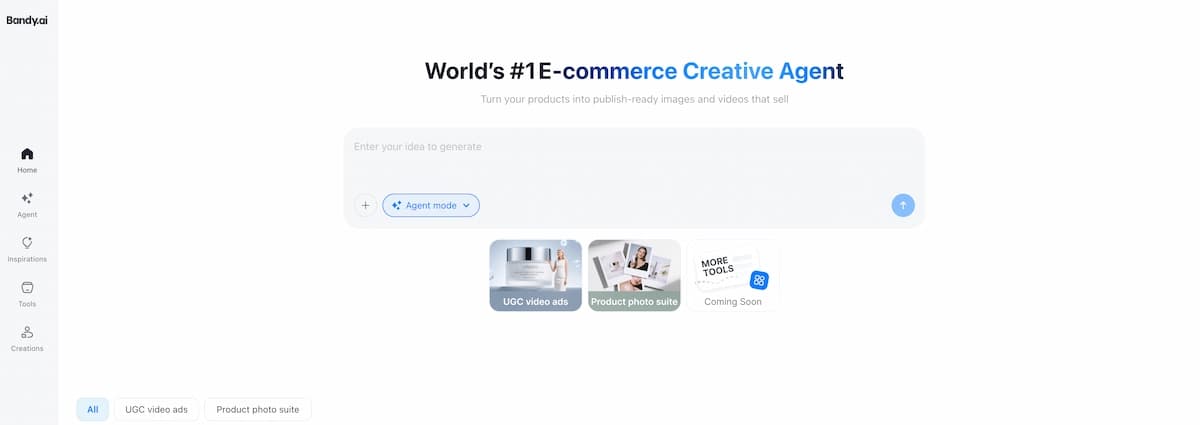 Bandy AI UGC generator for ecommerce product ads