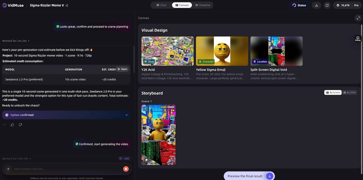VidMuse AI Brainrot Scene & Shot Plan