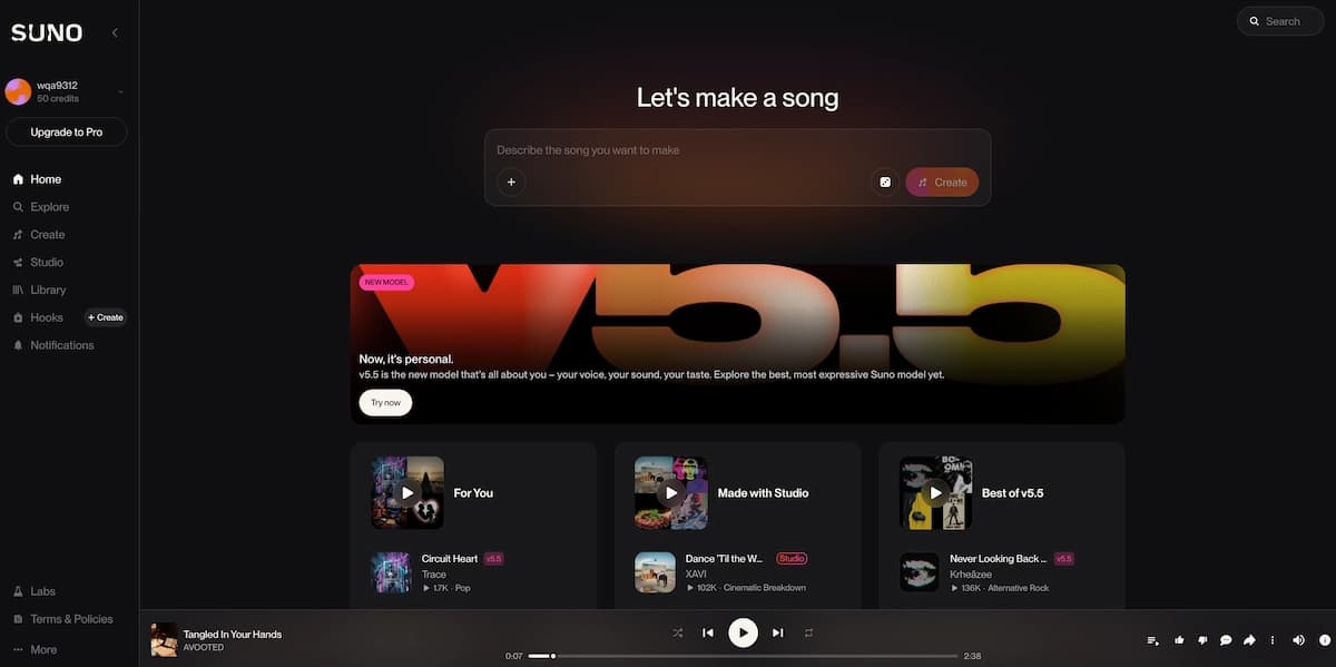 Suno AI Music Generator Interface