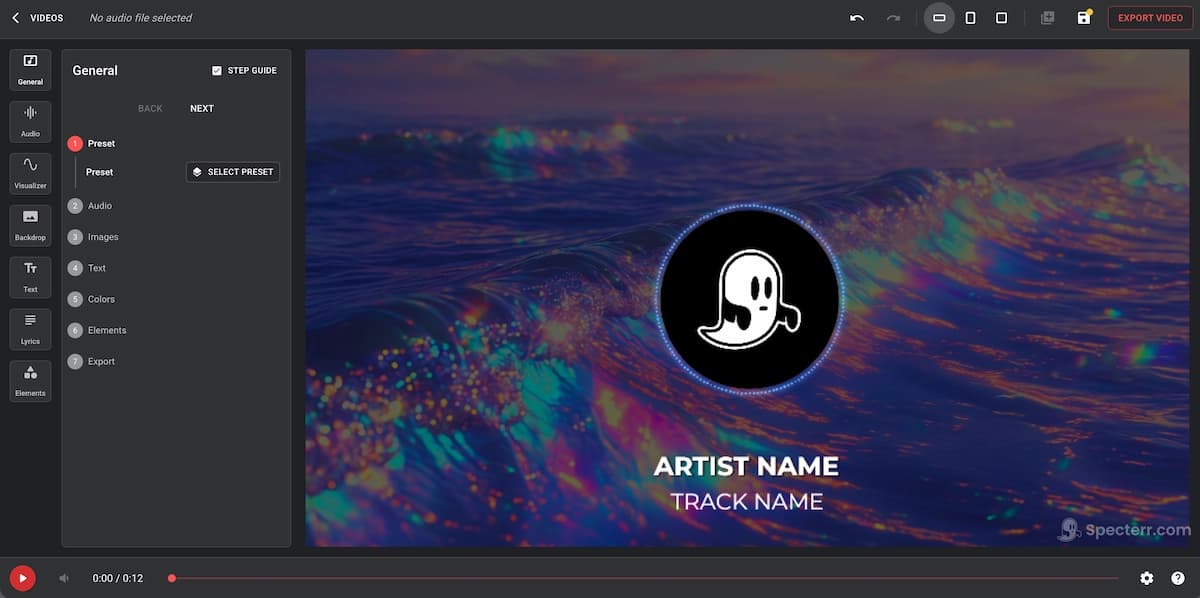 Specterr AI lyric video maker waveform lyric overlay