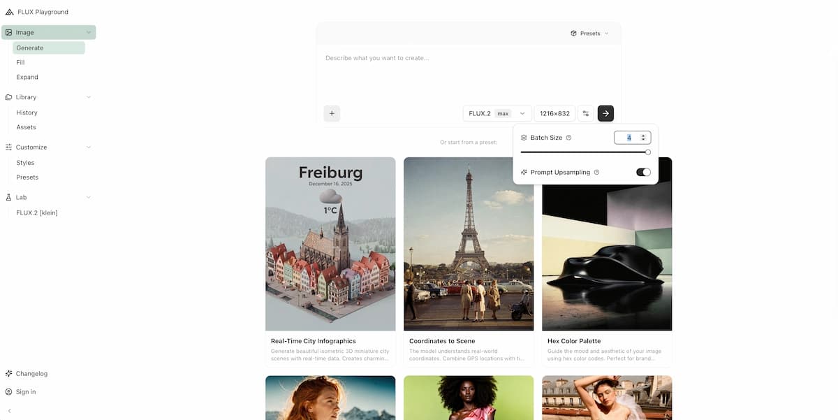 FLUX Playground image generation interface