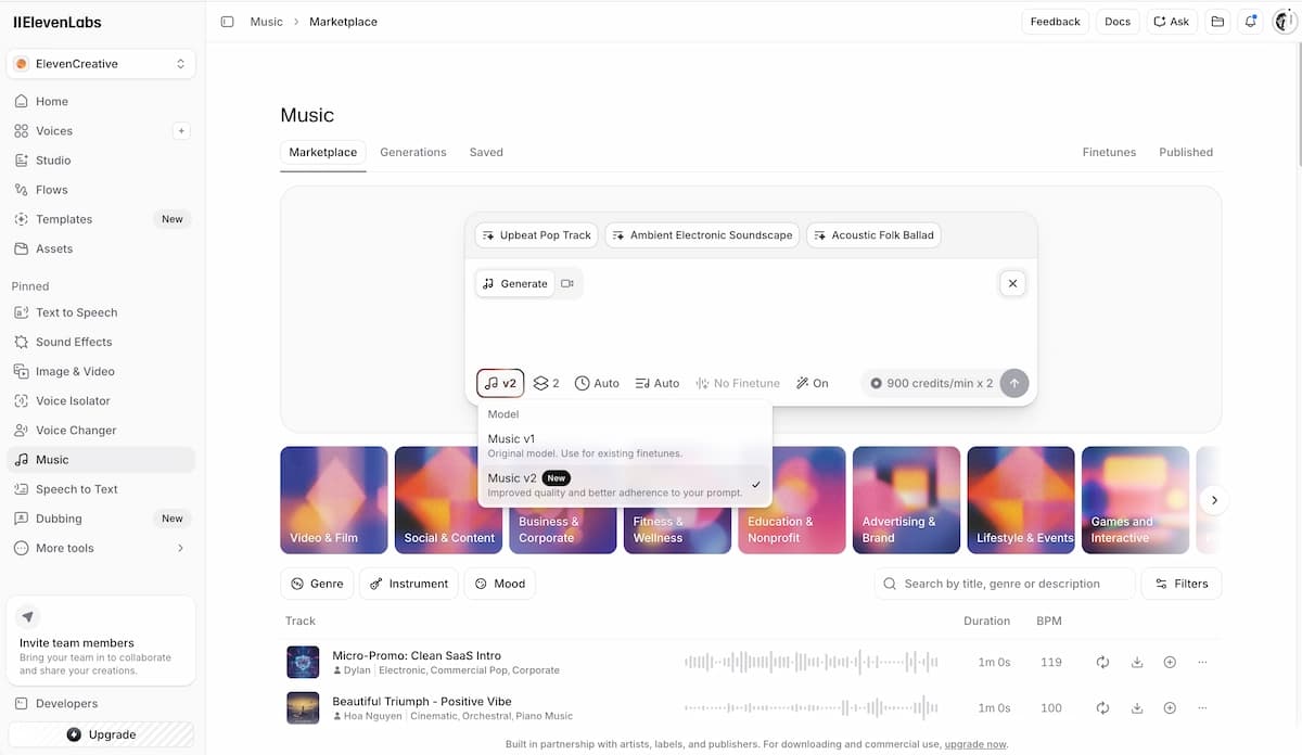 ElevenLabs AI Music Generator