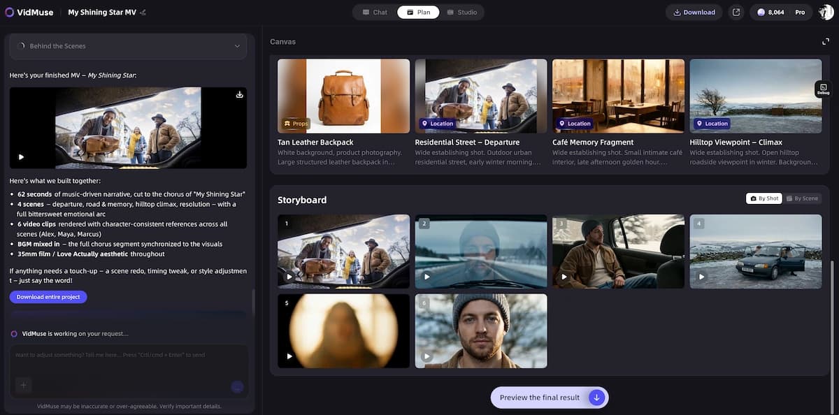 VidMuse AI agent based music video planning workflow