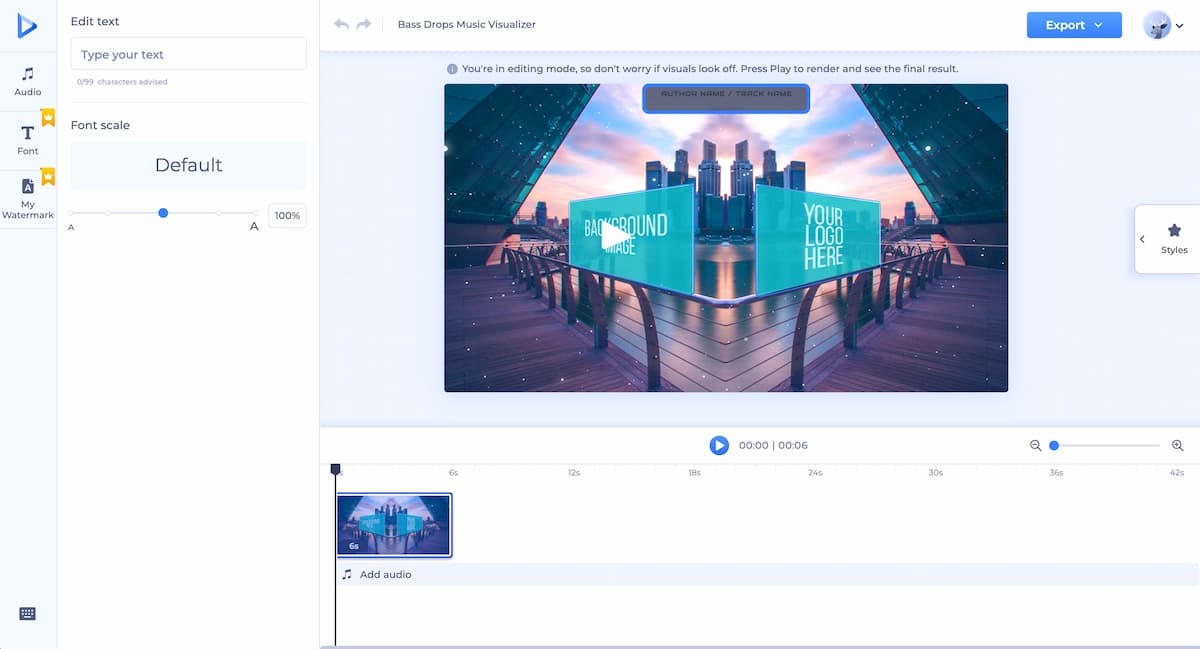 Renderforest AI Music Visualizer template export preview