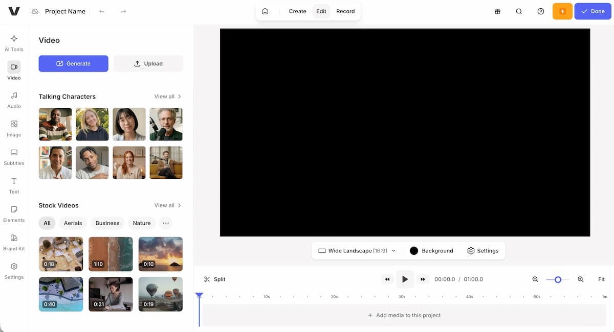 Veed AI Music Visualizer inside browser video editor