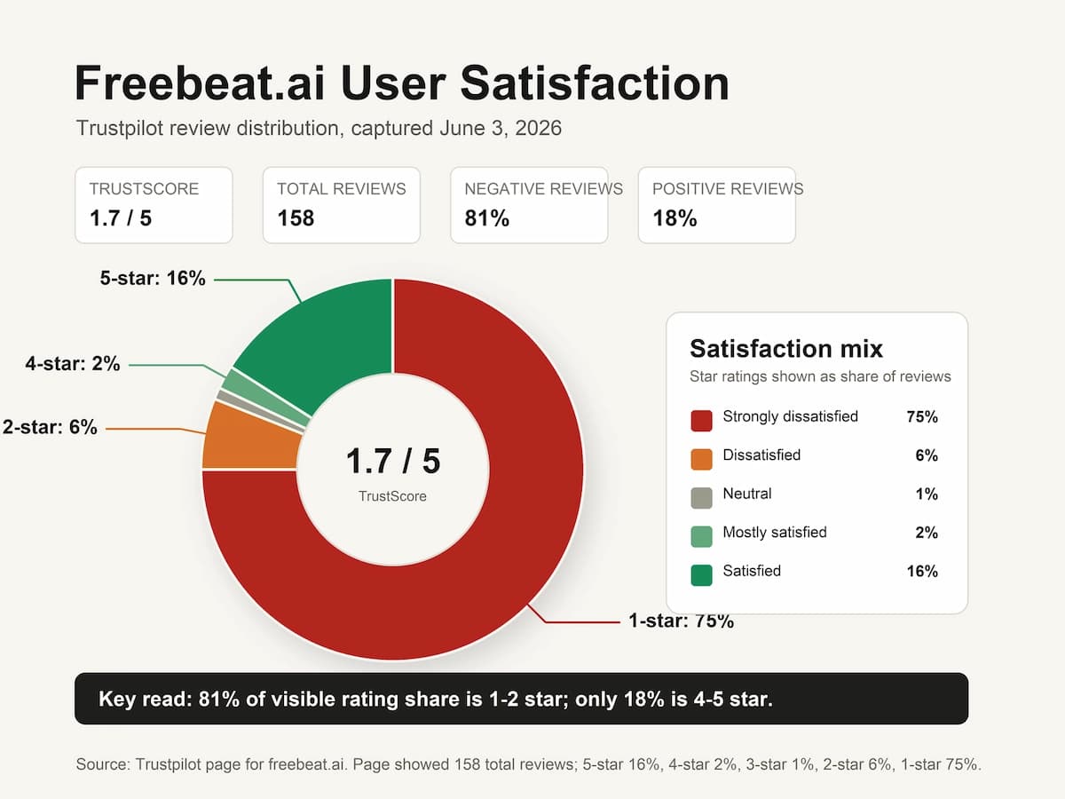 freebeat satisfaction pie on trustpilot