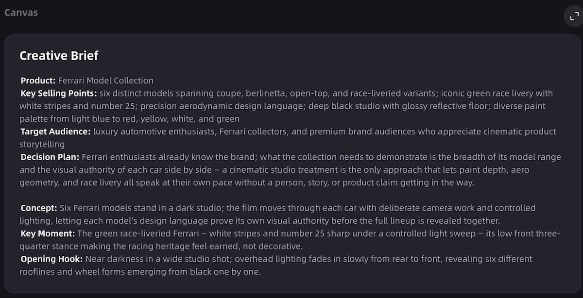 VidMuse creative planning interface with script and shot list