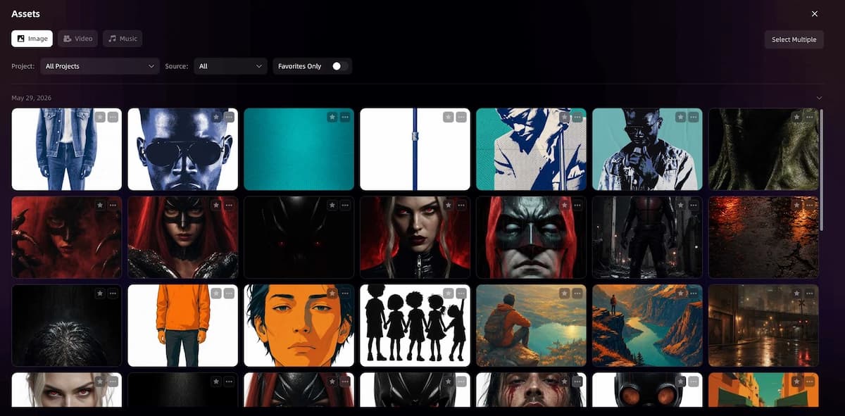 VidMuse 2.0 asset library and memory workspace
