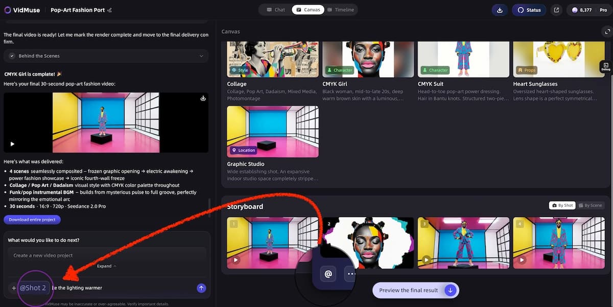VidMuse 2.0 custom shot refine by quoting