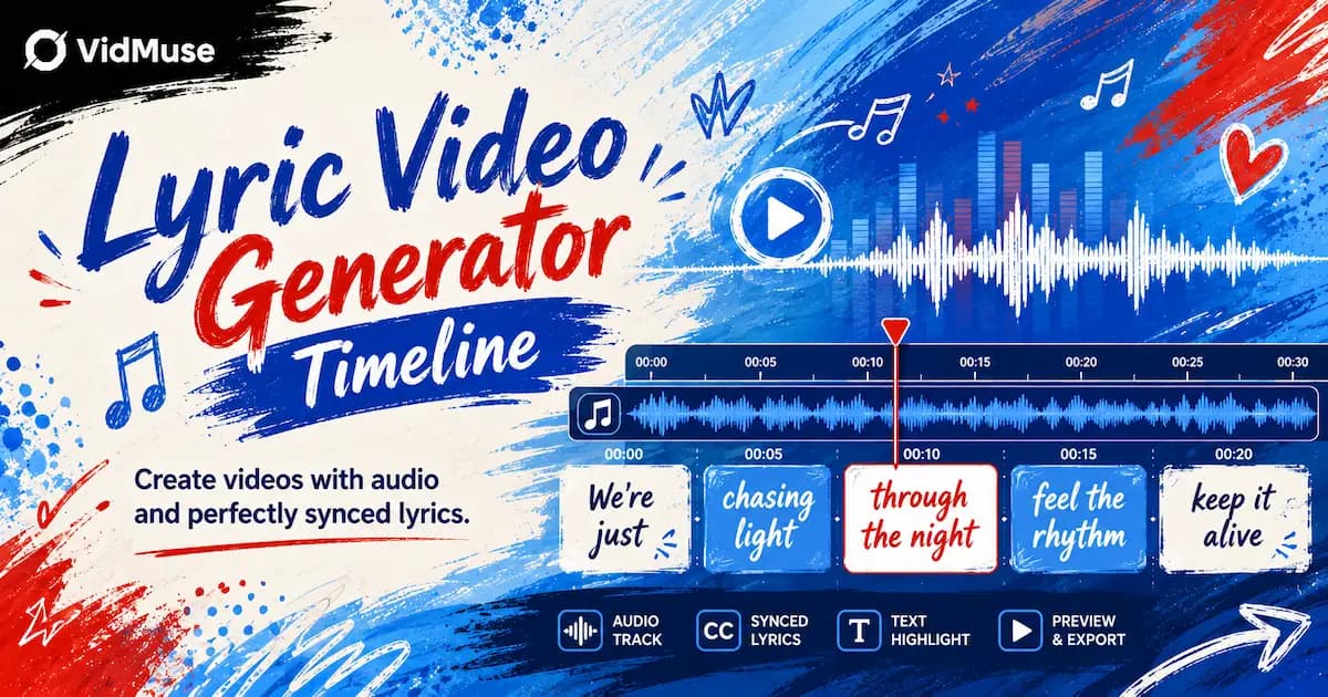 Lyric video generator timeline with audio and synced text