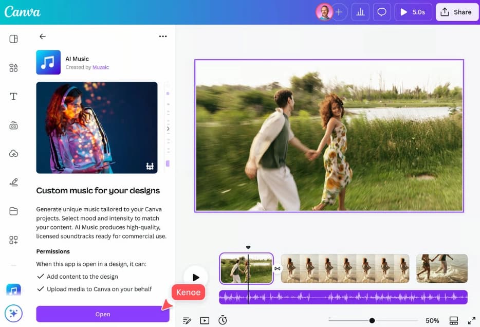 Canva AI song generator for social video background music