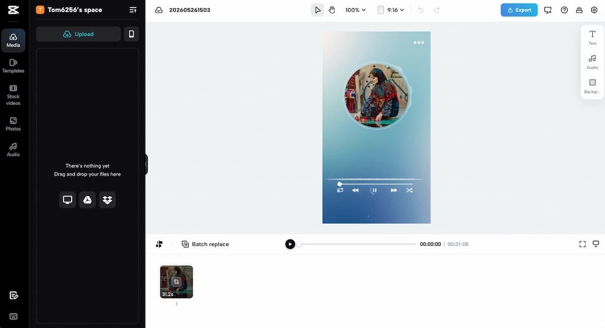 CapCut AI Music Visualizer editor for short-form videos