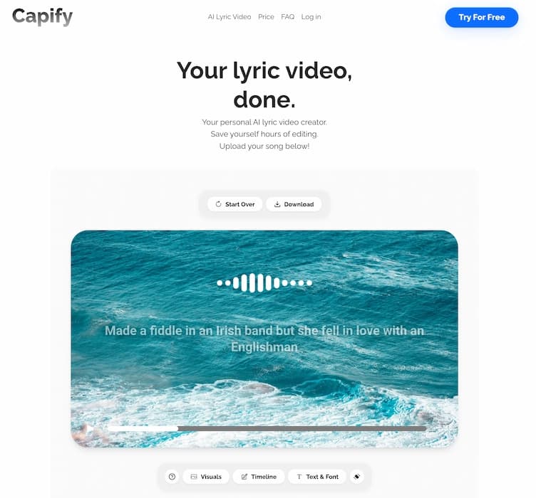 Capify lyric video generator audio sync interface