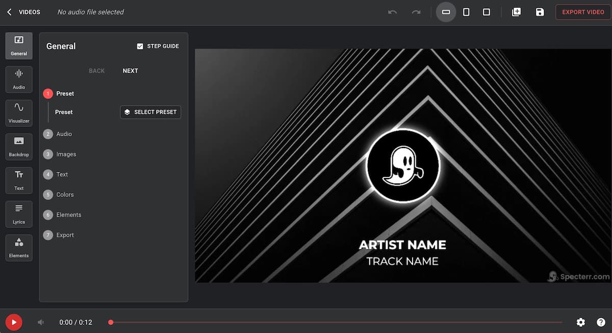 Specterr AI Music Visualizer with layered waveform controls
