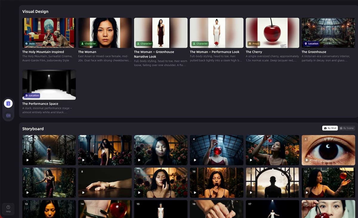 Review the scene and shot list in VidMuse