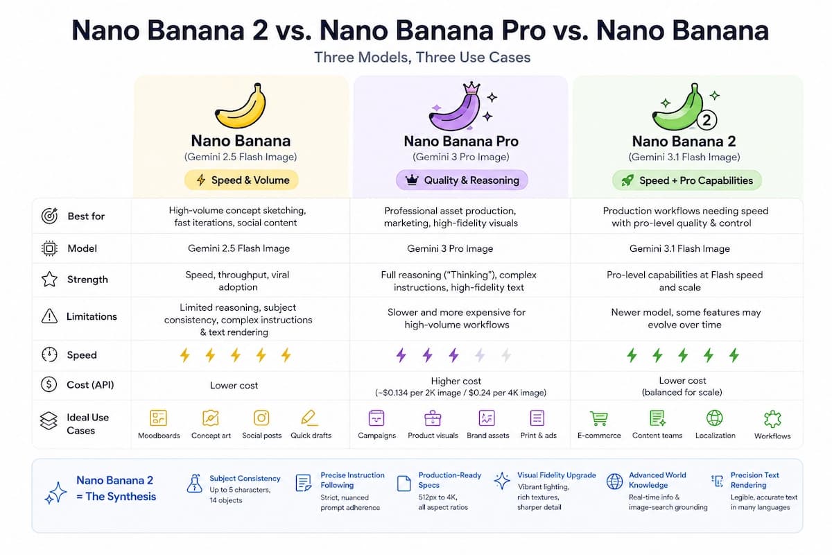 Nano Banana 2 vs Nano Banana Pro vs Nano Banana